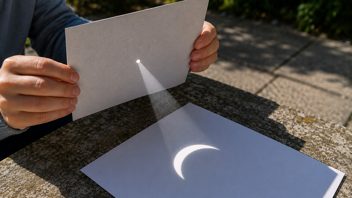 Sonnenfinsternis indirekt mit Lochprojektion beobachten